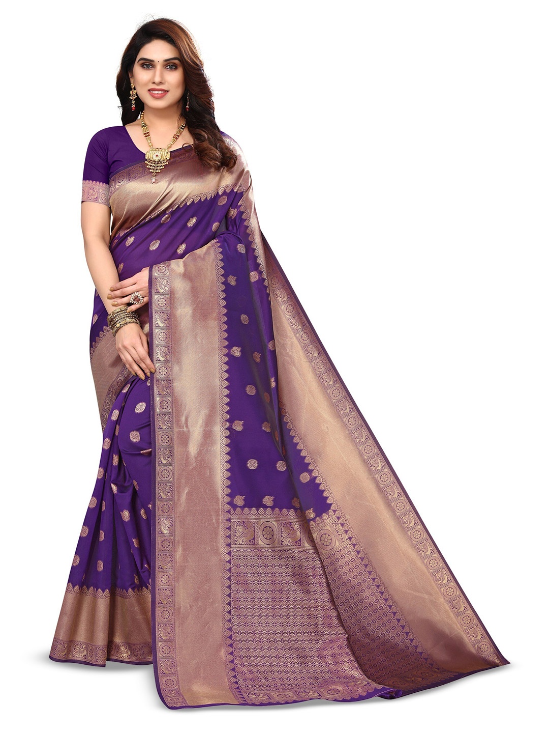 

Varanga Ethnic Motifs Woven Design Zari Art Silk Banarasi Saree, Violet