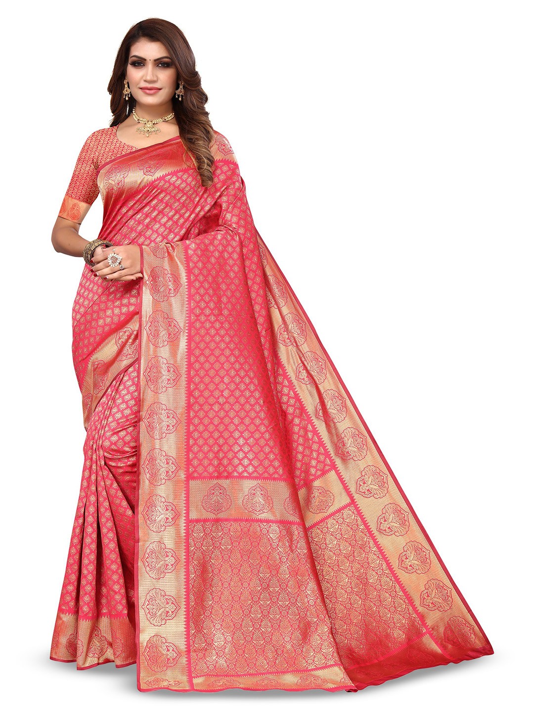 

Varanga Ethnic Motifs Woven Design Zari Banarasi Saree, Pink