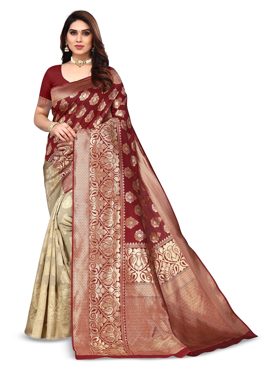 

Varanga Ethnic Motifs Woven Design Zari Banarasi Saree, Maroon