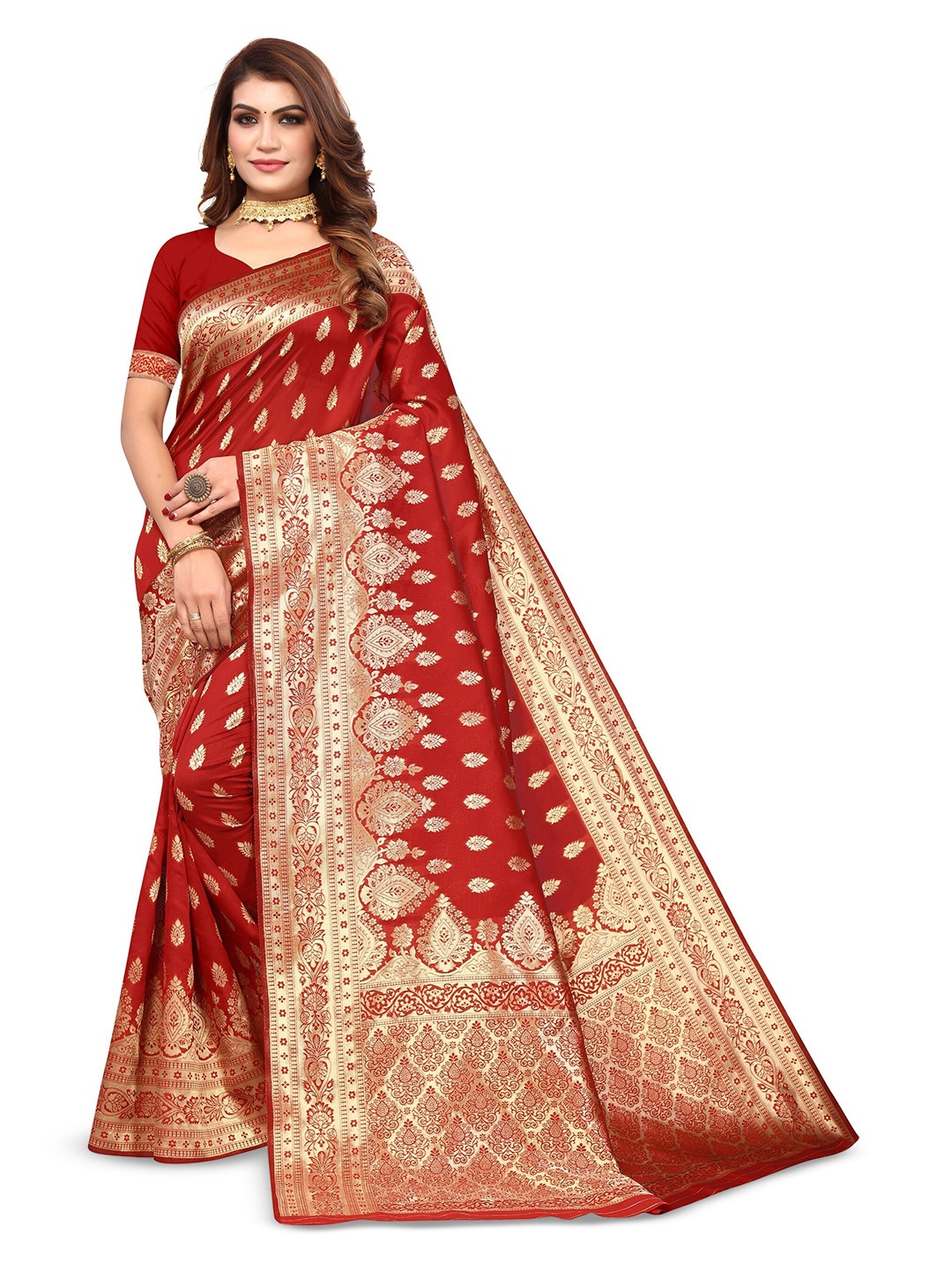 

Varanga Ethnic Motifs Woven Design Zari Banarasi Saree, Red