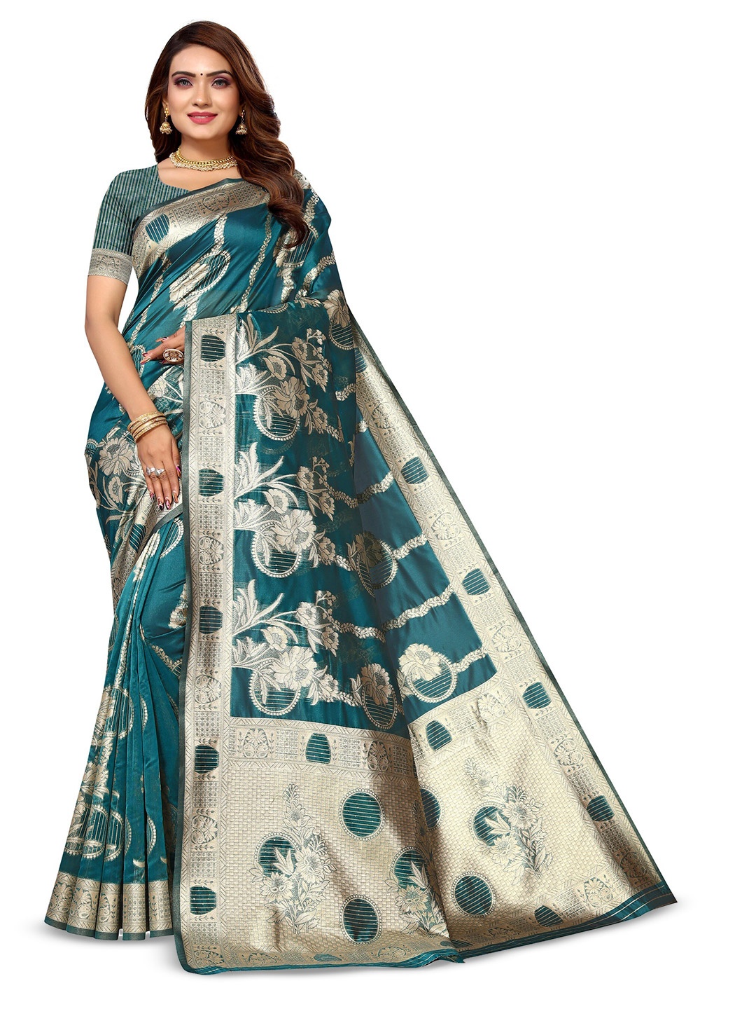 

Varanga Floral Woven Design Zari Banarasi Saree, Blue