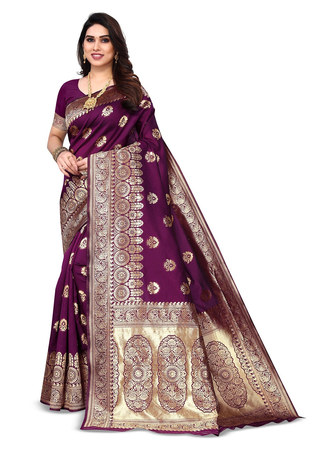 

Varanga Ethnic Motifs Woven Design Zari Banarasi Saree, Violet