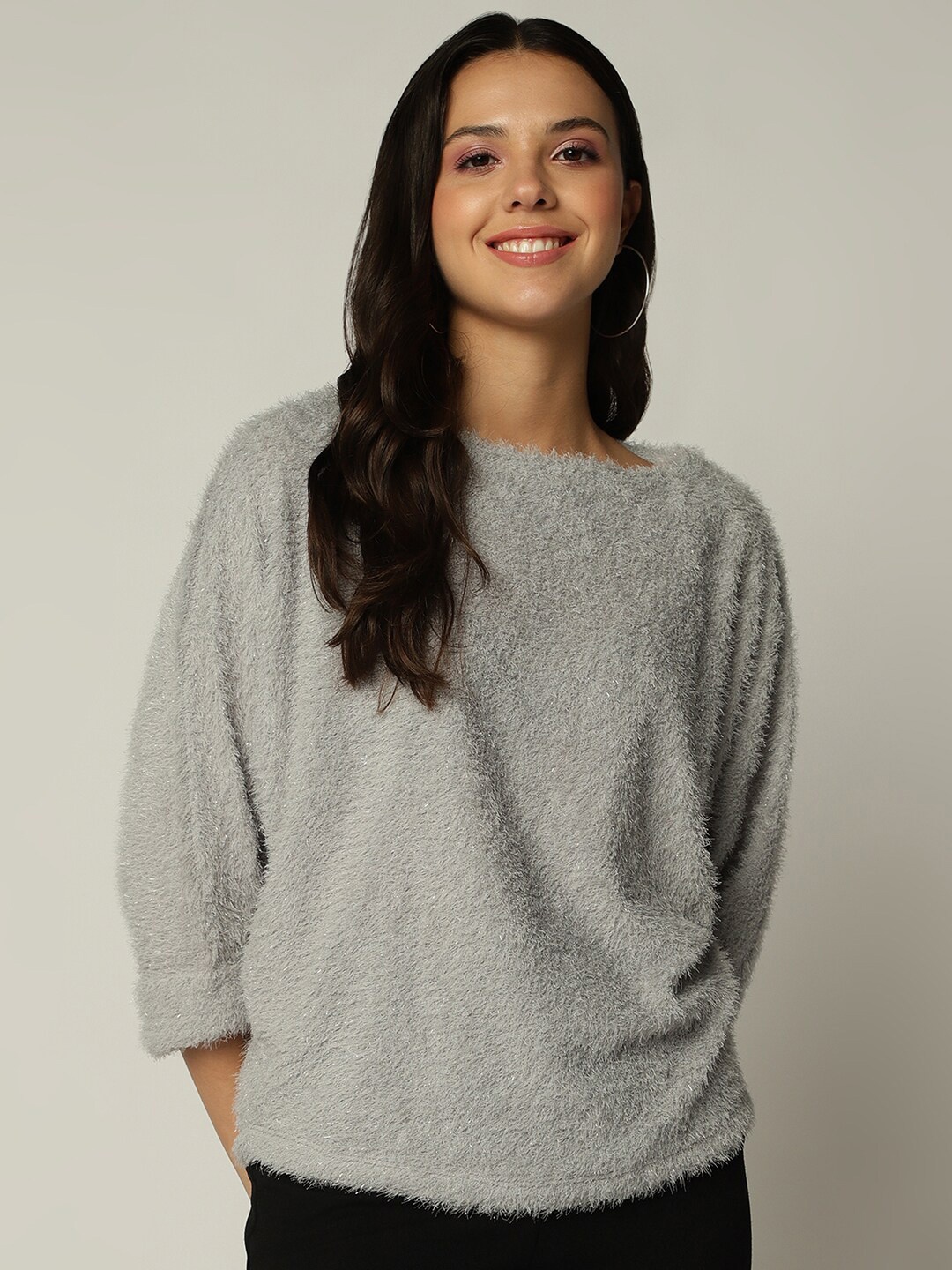 

Roadster Self-Designed Boat Neck Top, Grey