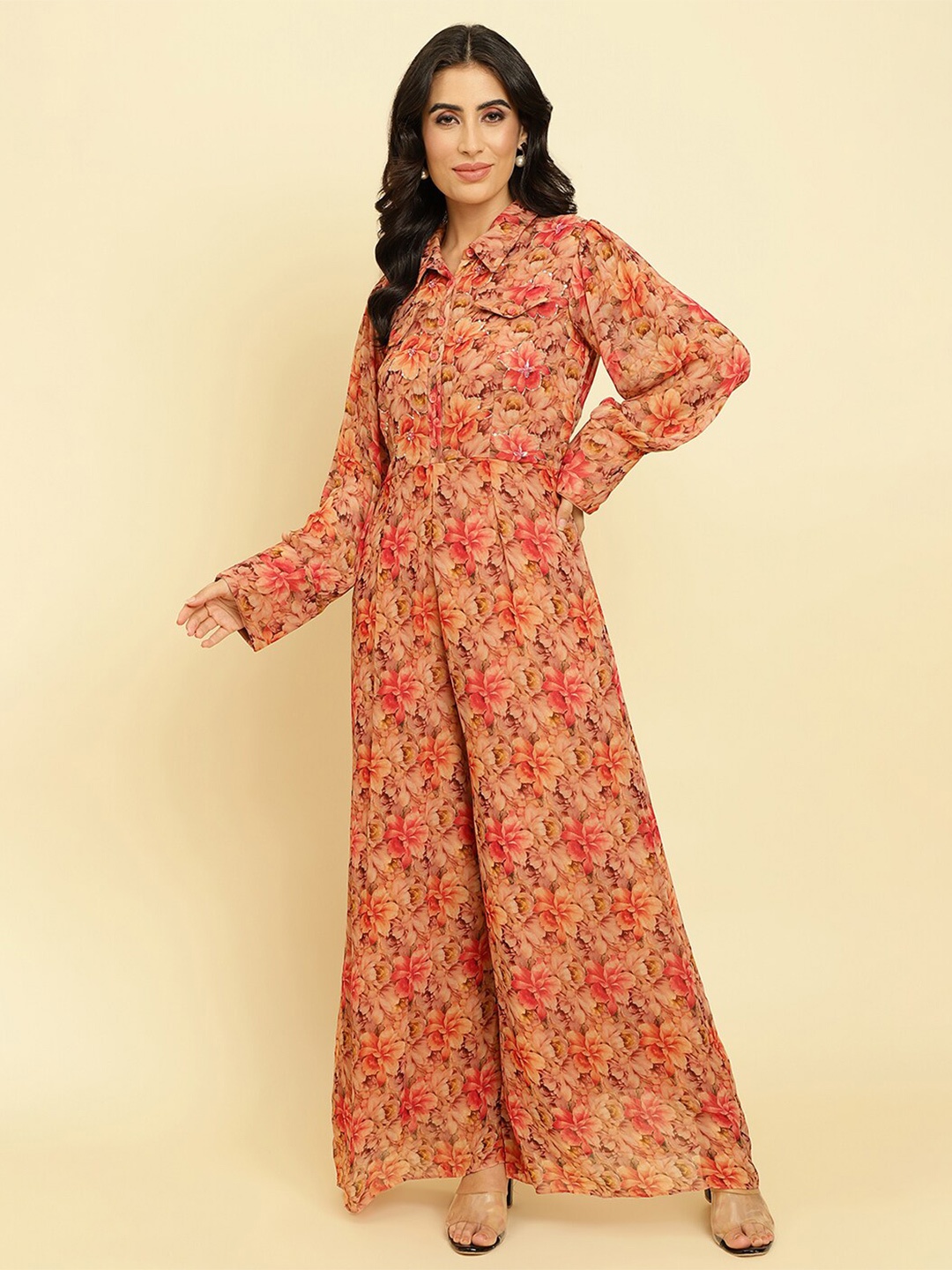 

Varanga Floral Print Georgette Maxi Dress, Multi