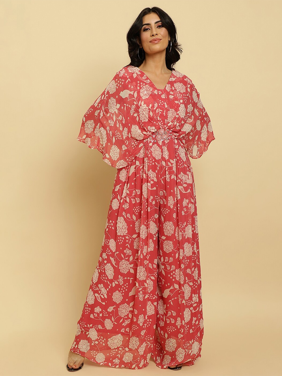 

Varanga Floral Printed Georgette Maxi Dress, Pink