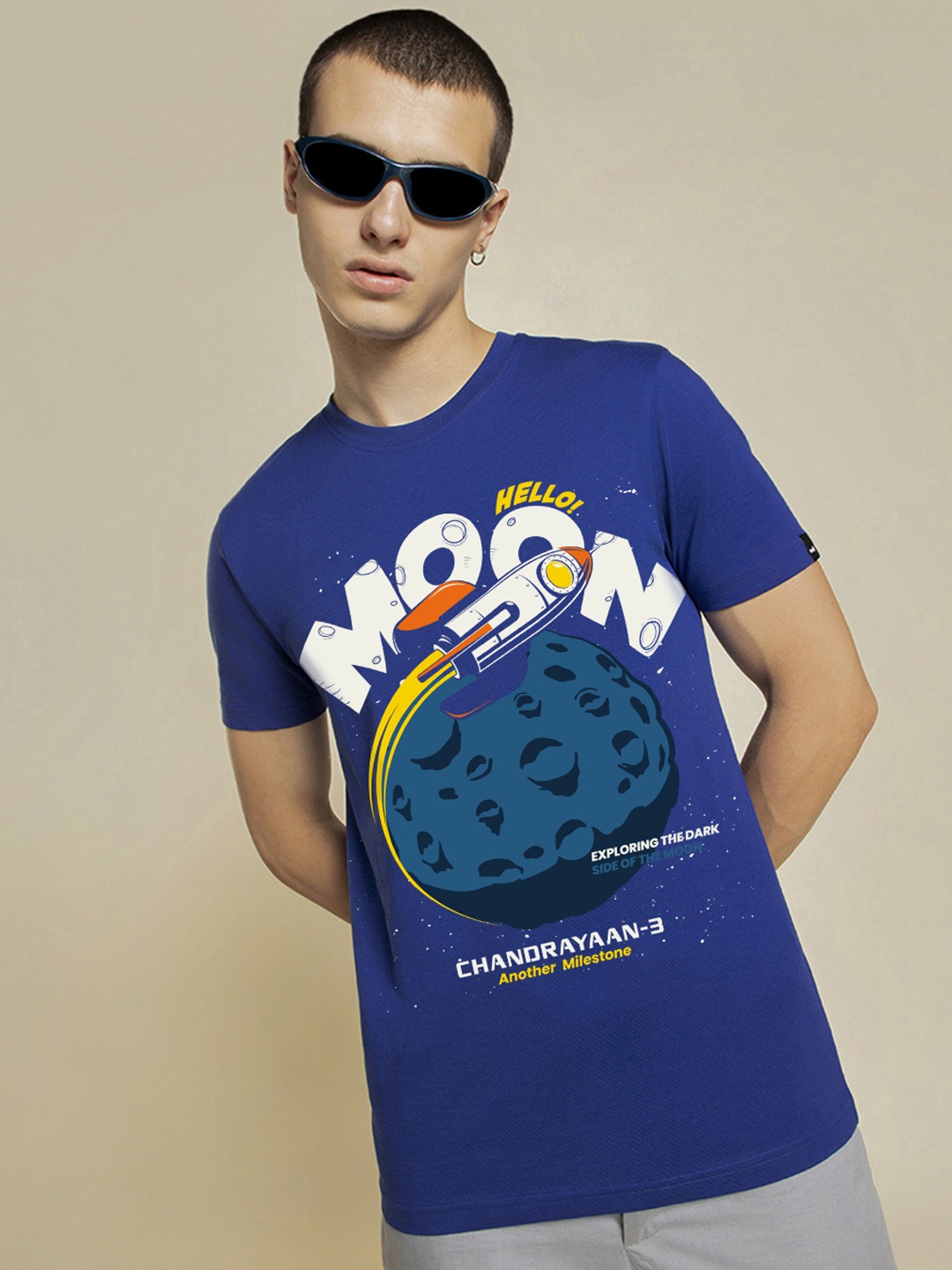 

Bewakoof Chandrayaan 3 Printed Pure Cotton T-shirt, Blue