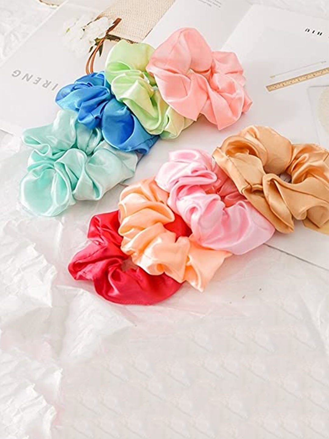 

FIMBUL Set Of 8 Satin Scrunchies Ponytail Holders, Pink