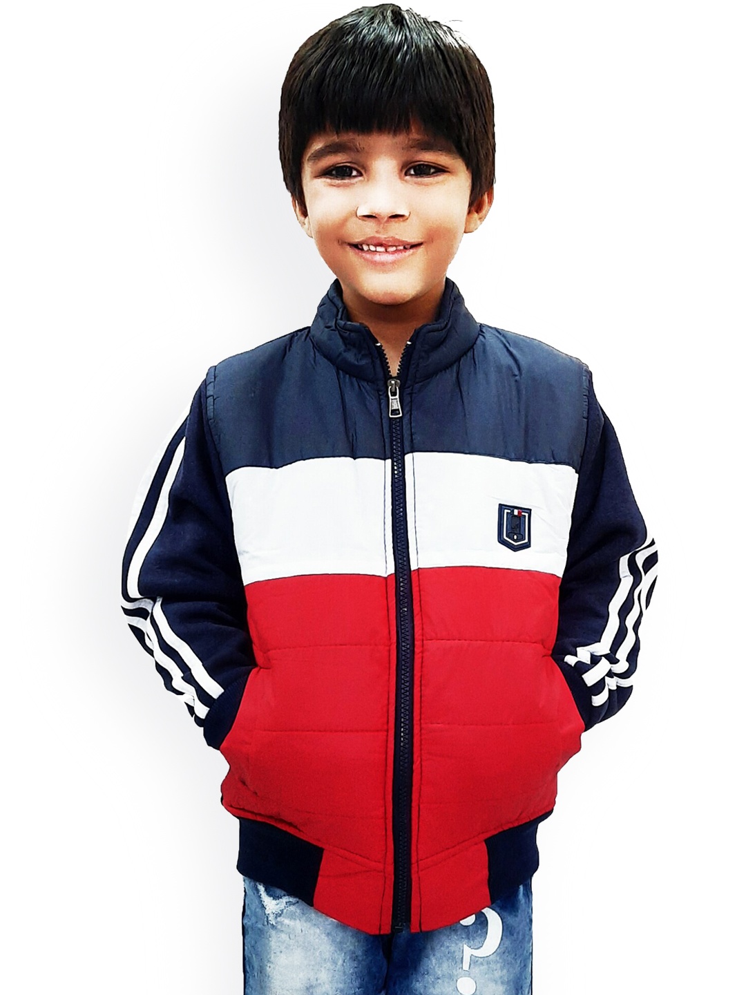 

BAESD Boys Colourblocked Mock Collar Quilted Jacket, Red