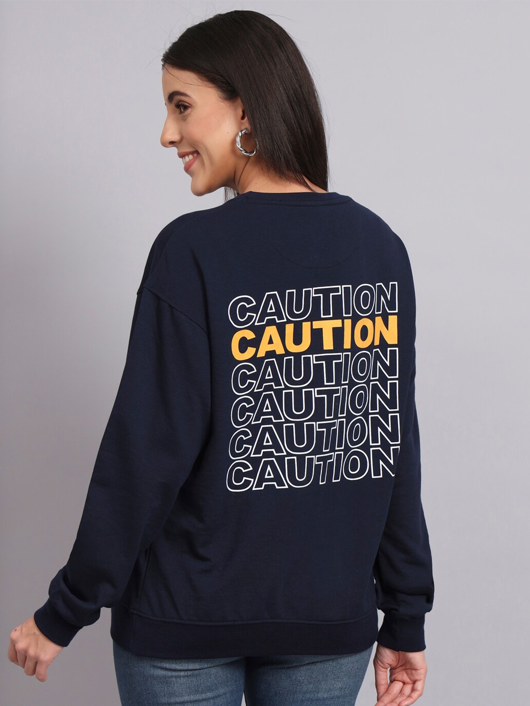 

Obaan Typography Printed Cotton Pullover Sweatshirt, Navy blue