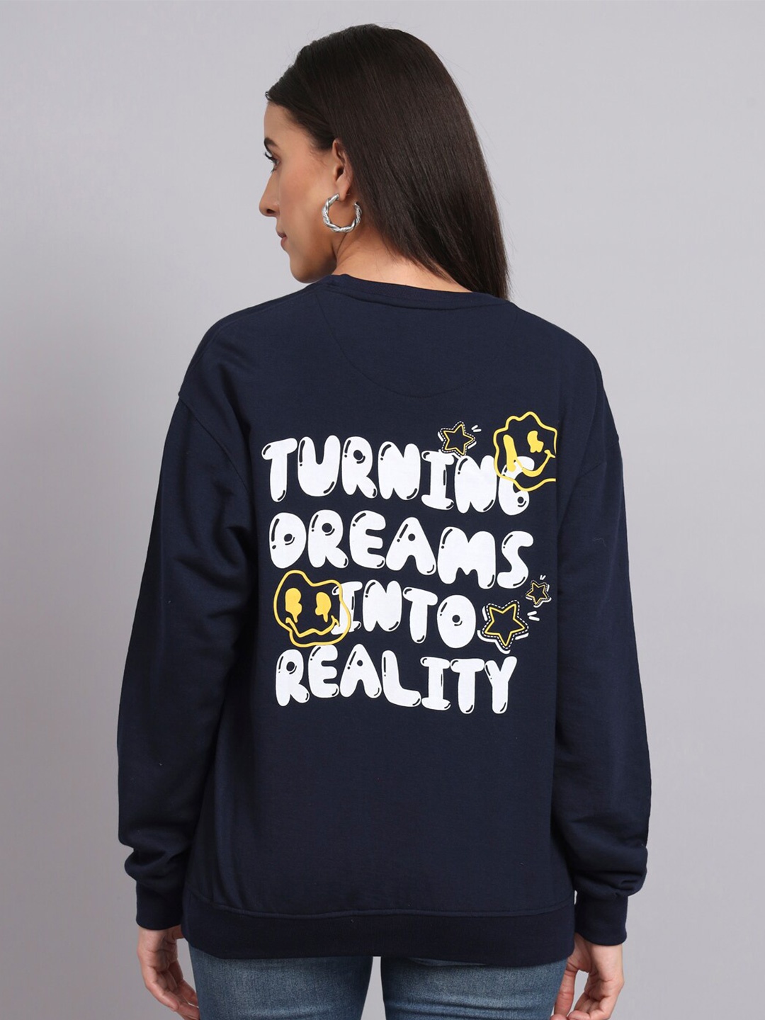 

Obaan Typography Printed Cotton Sweatshirt, Navy blue