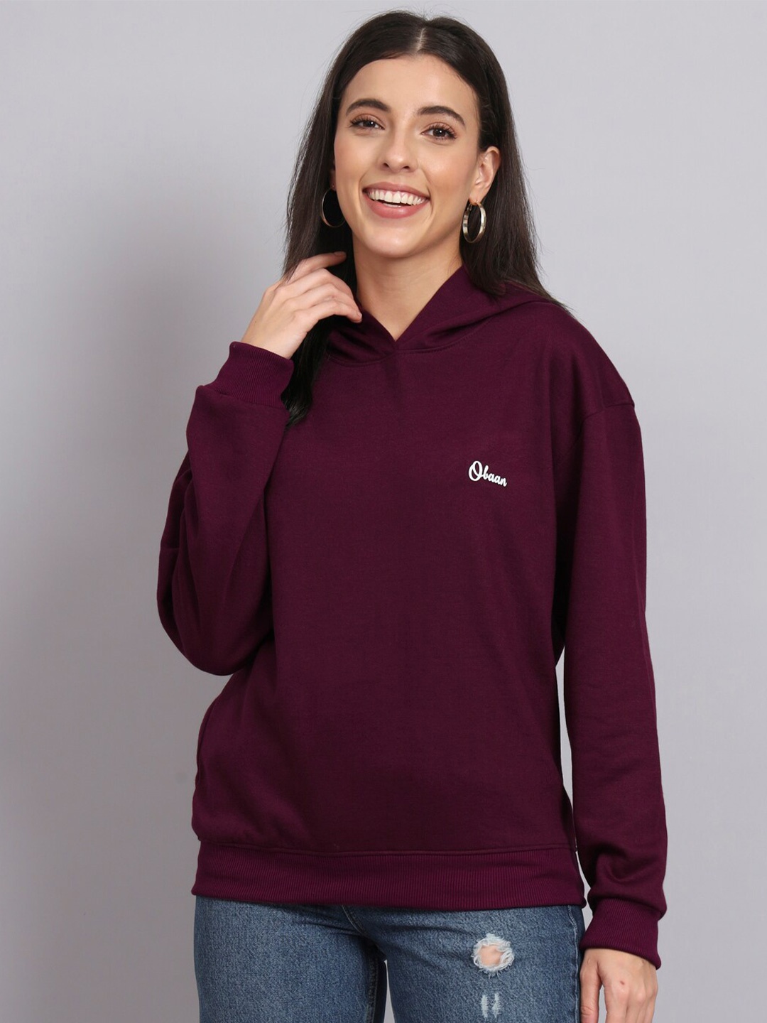 

Obaan Cotton Hooded Sweatshirt, Maroon