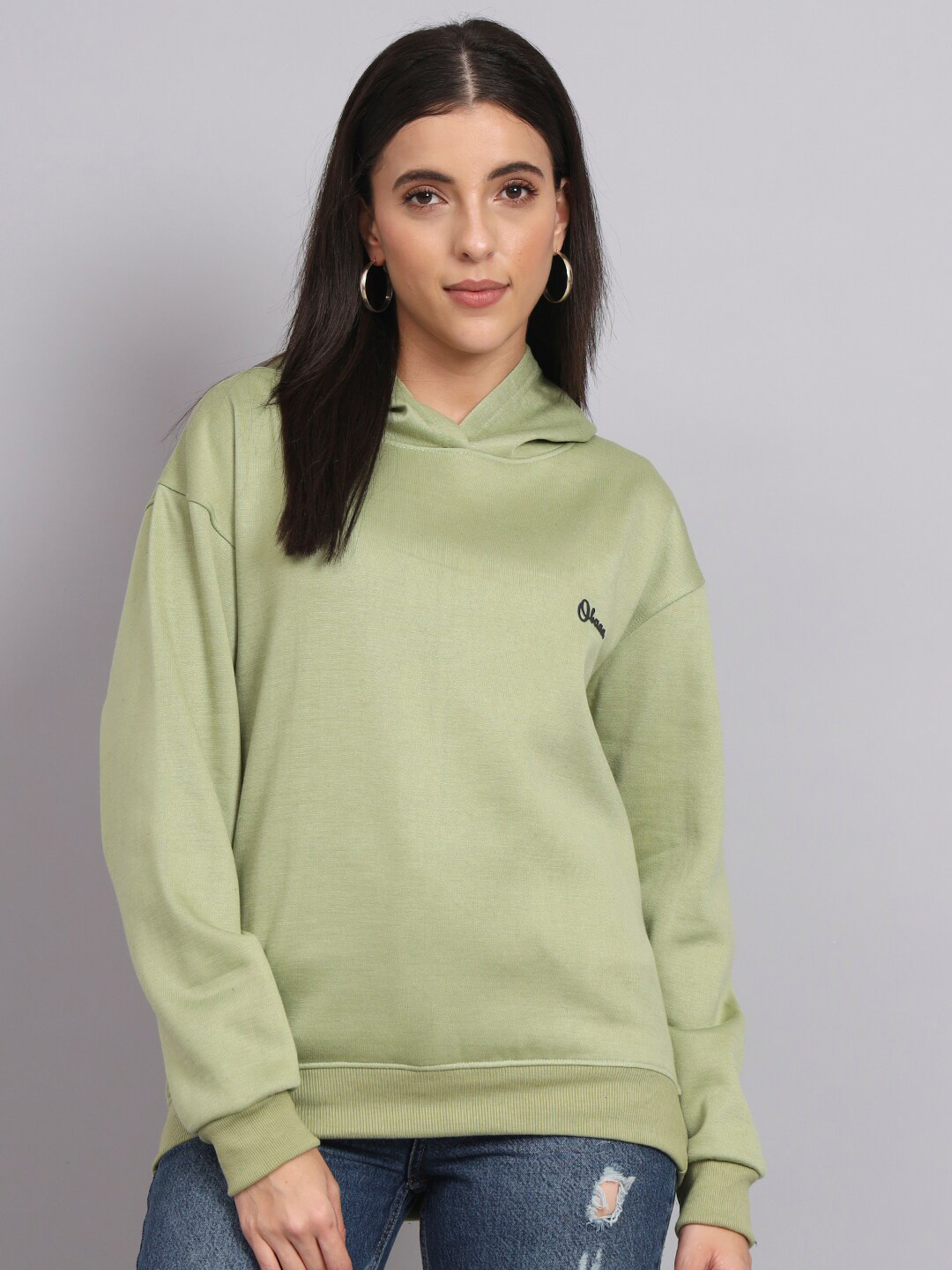 

Obaan Long Sleeves Hooded Pullover, Sea green