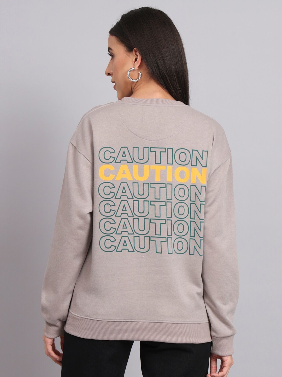 

Obaan Typography Printed Cotton Sweatshirt, Grey