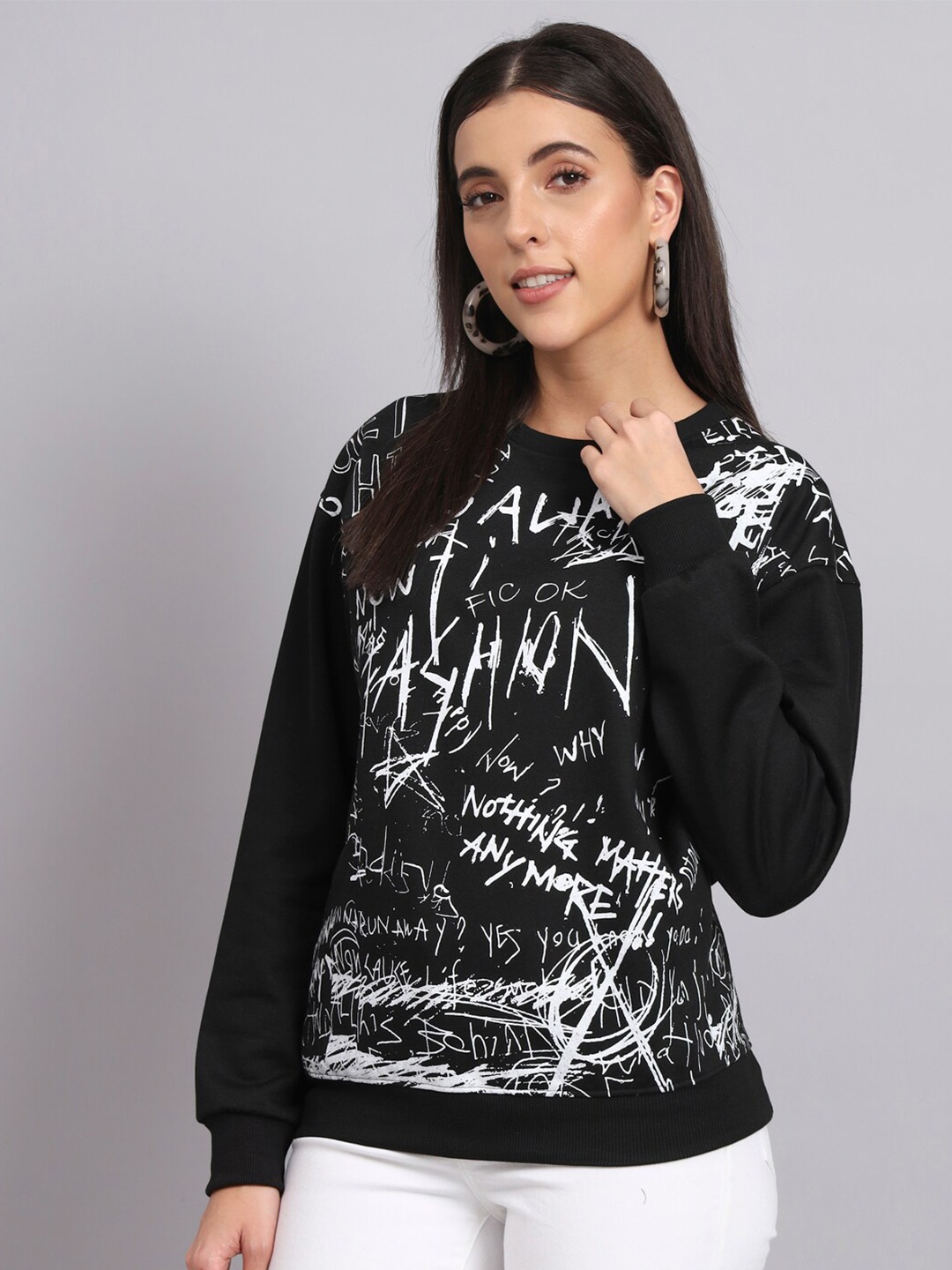 

Obaan Typograhy Printed Cotton Sweatshirt, Black