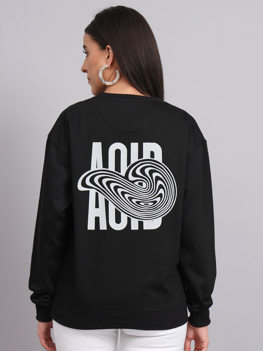 

Obaan Typography Printed Cotton Sweatshirt, Black