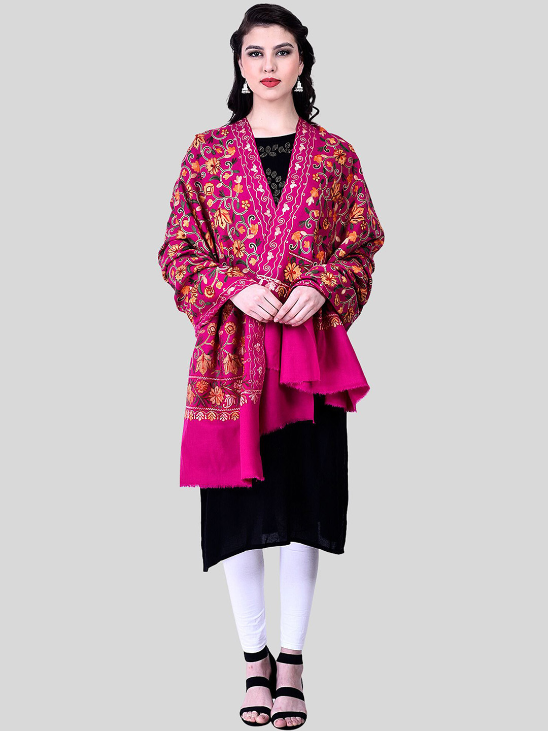 

SWI Stylish Floral Embroidered Shawl, Magenta