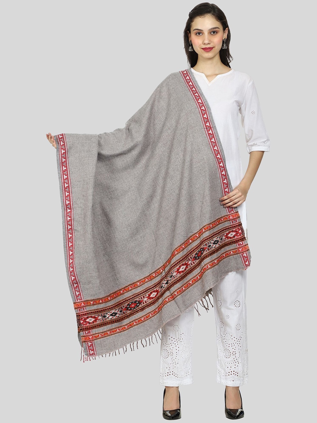 

SWI Stylish Women Woven Design Wool Shawl, Grey