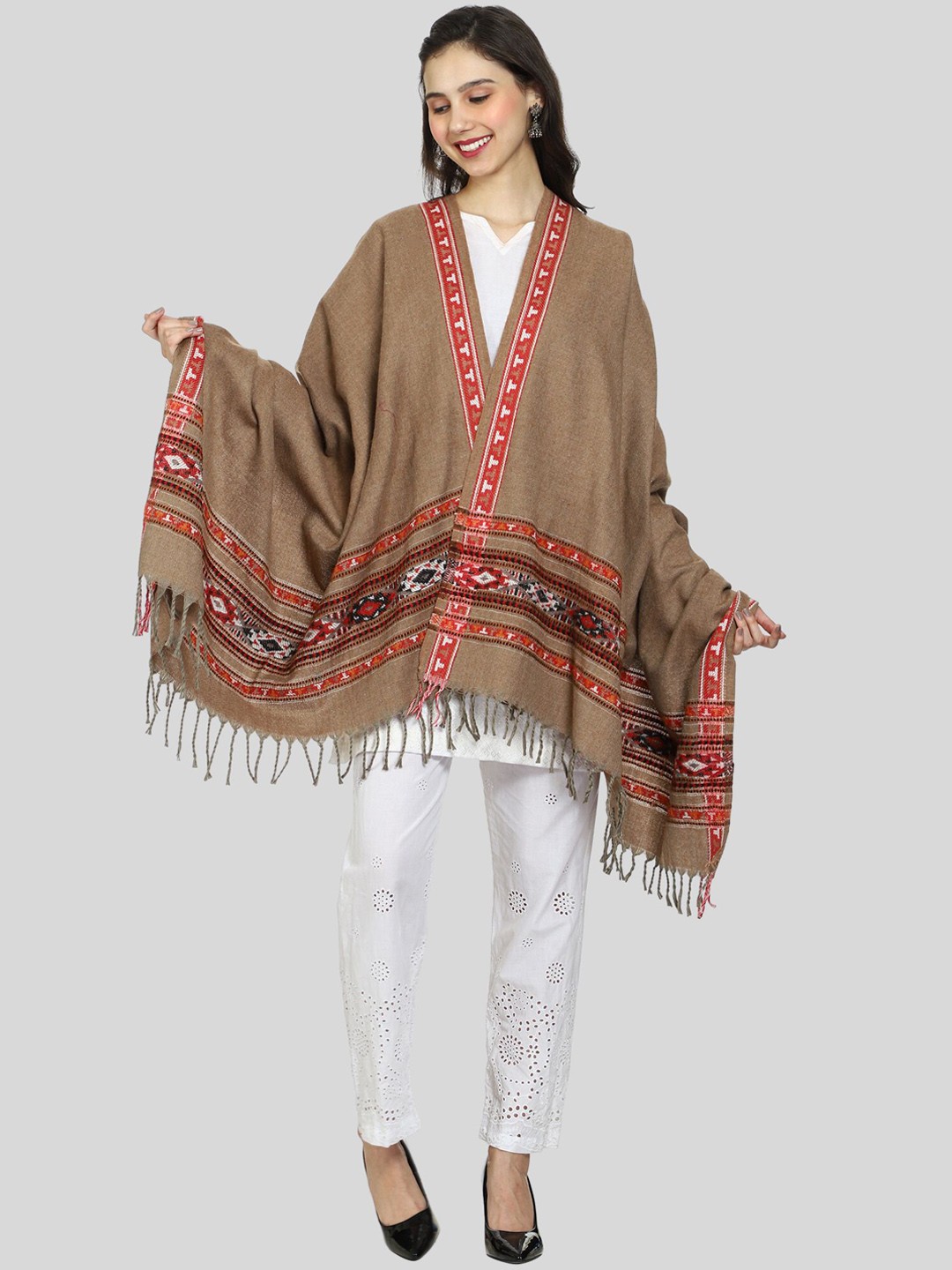 

SWI Stylish Woven Design Wool Shawl, Beige