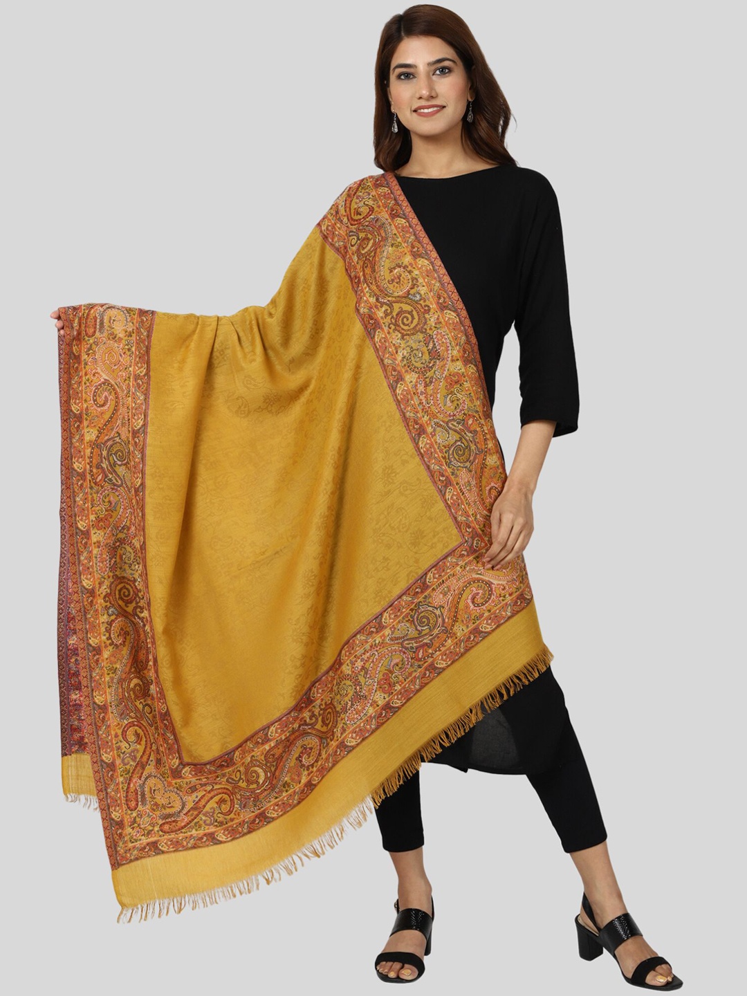 

SWI Stylish Floral Woven Design Shawl, Mustard