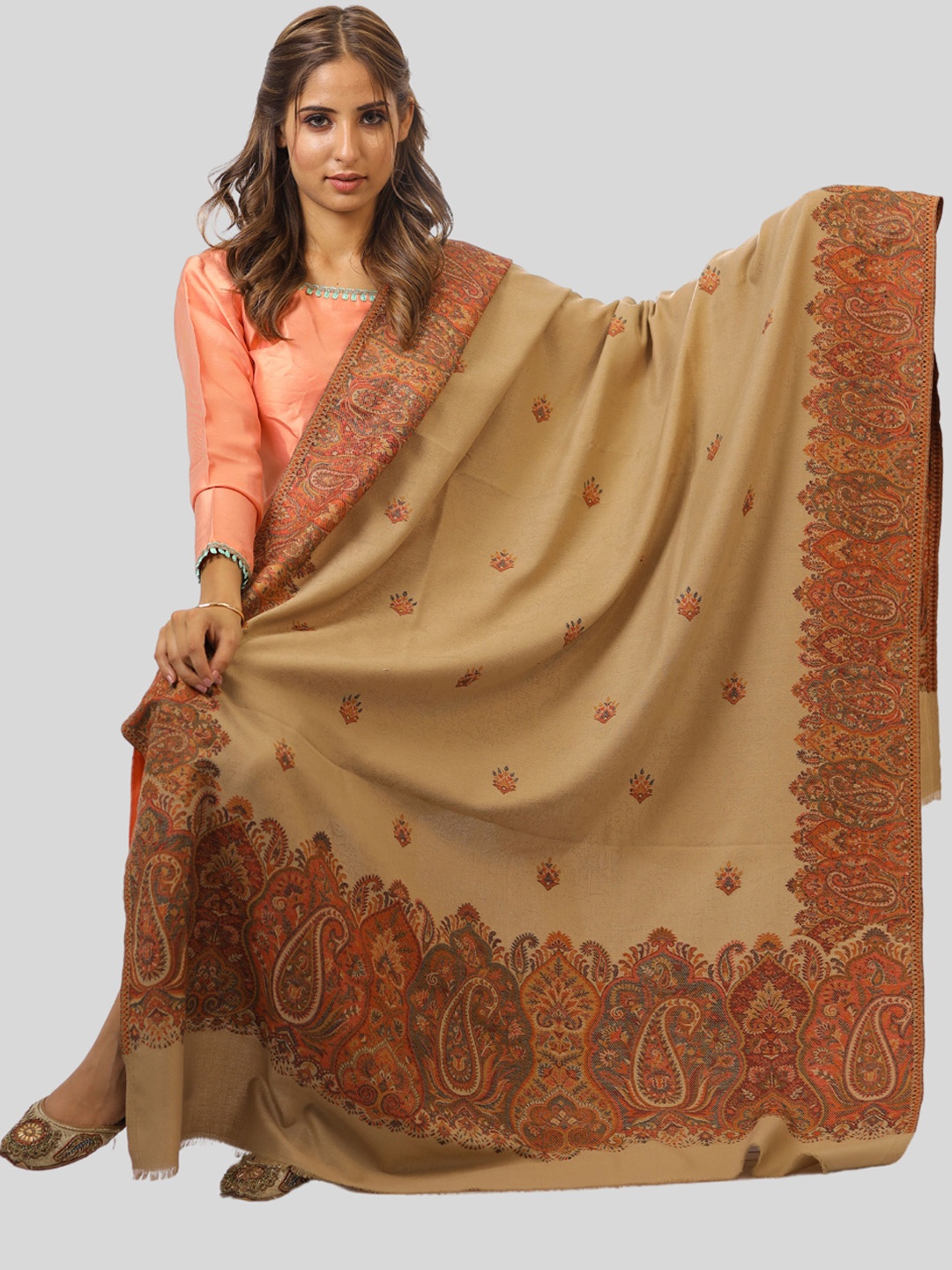 

SWI Stylish Floral Woven Design Shawl, Beige