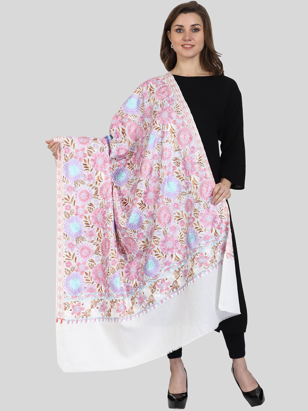 

SWI Stylish Women Embroidered Shawl, White