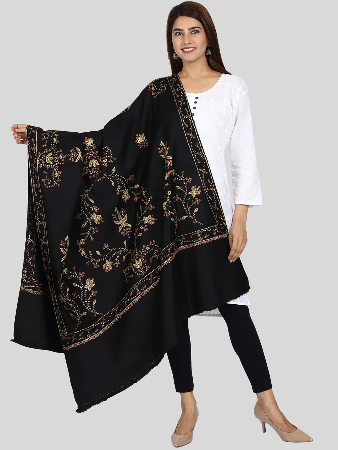 

SWI Stylish Women Embroidered Pure Wool Shawl, Black