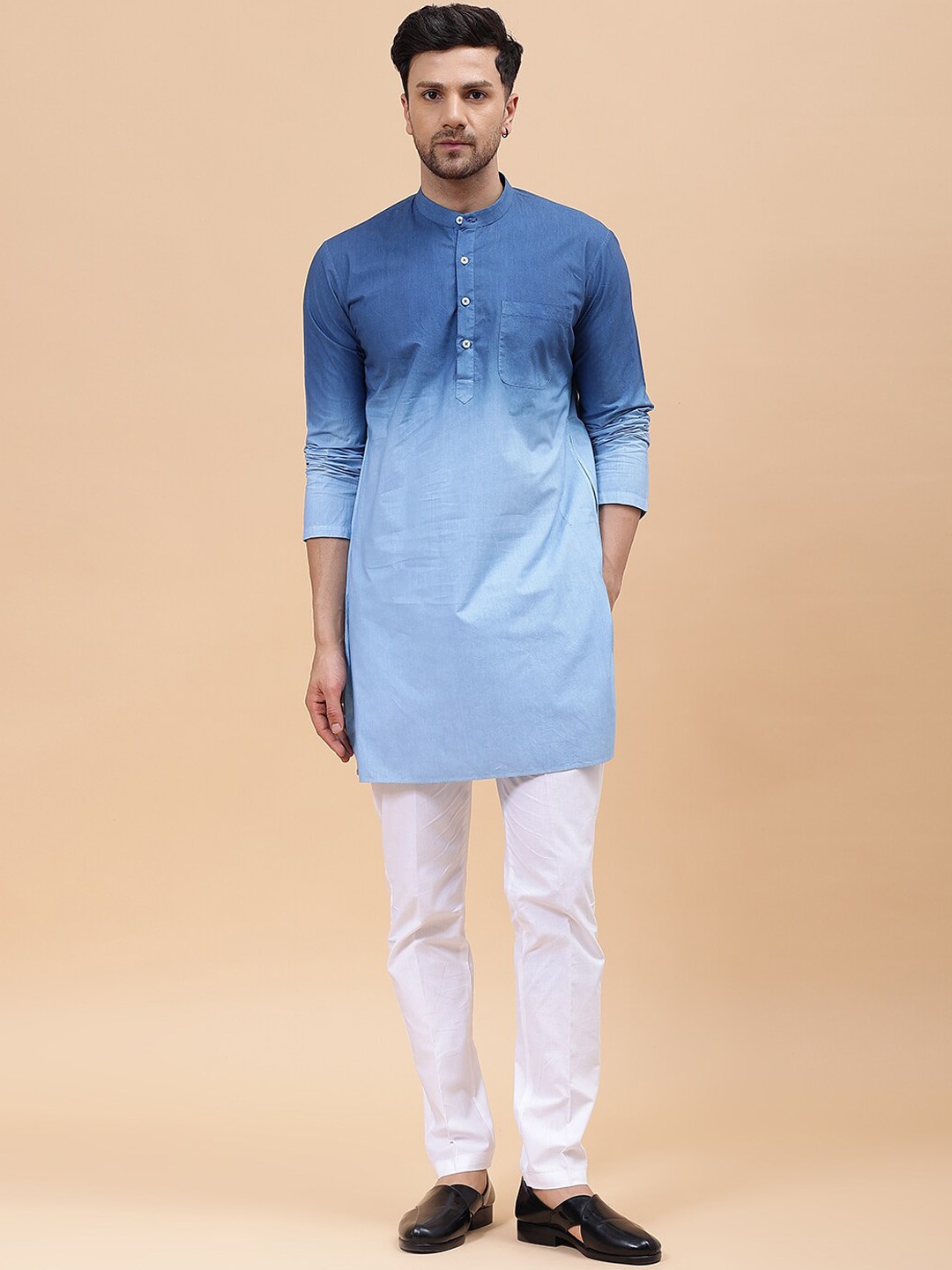 

See Designs Ombre Dyed Regular Pure Cotton Kurta with Pyjamas, Blue