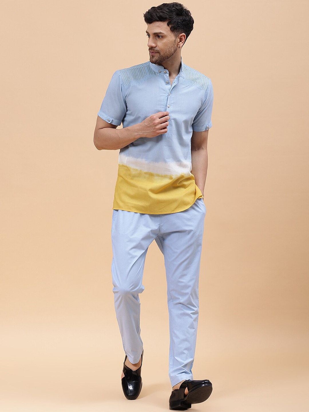 

See Designs Ombre Dyed Pure Cotton Short Kurta With Pyjamas, Blue