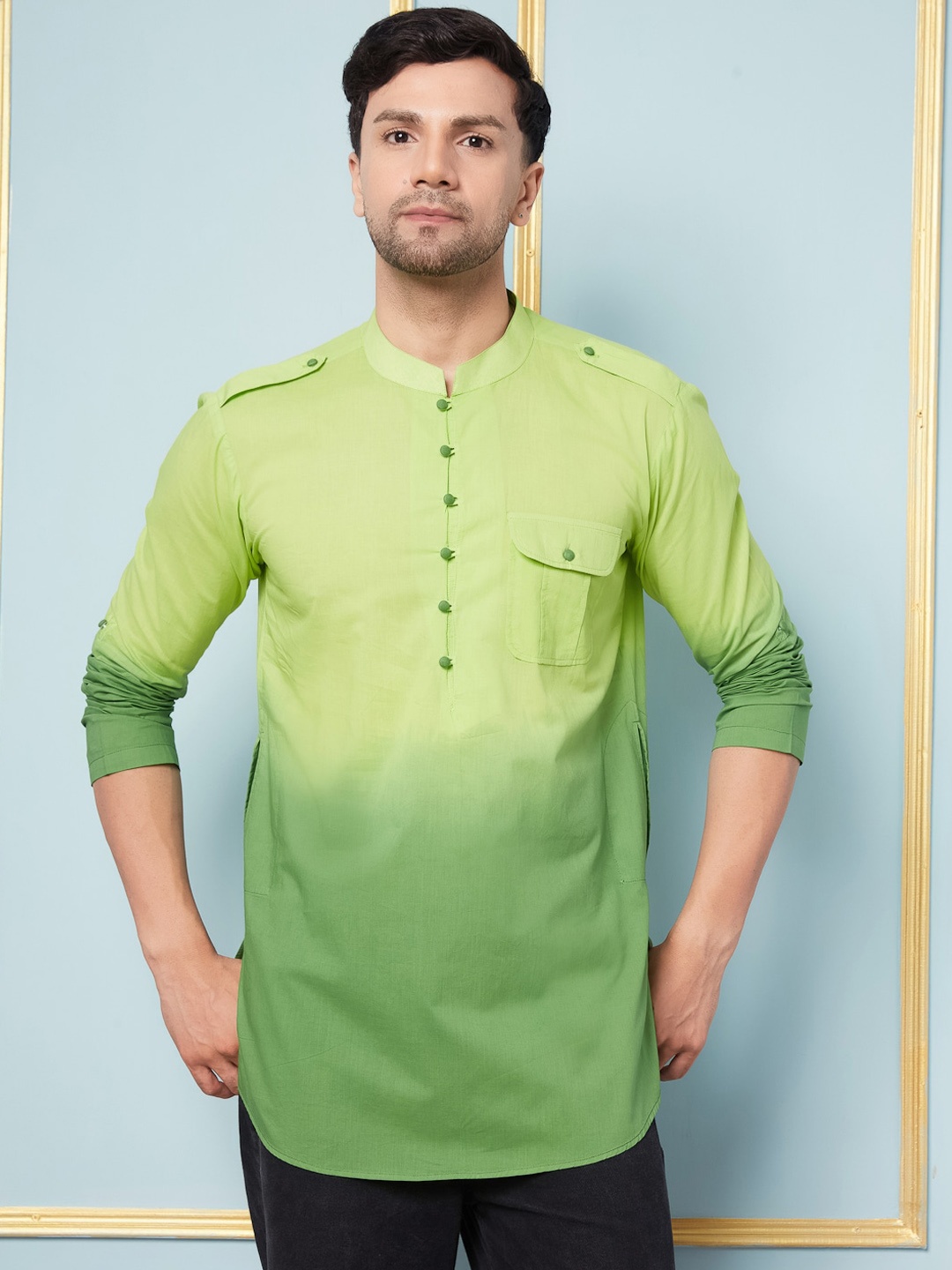 

See Designs Ombre Dyed Pure Cotton Short Kurta, Green