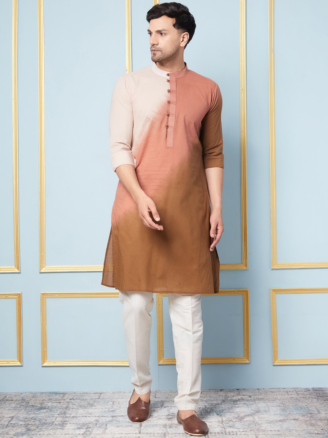 

See Designs Ombre Dyed Pure Cotton Straight Kurta with Pyjama, Cream