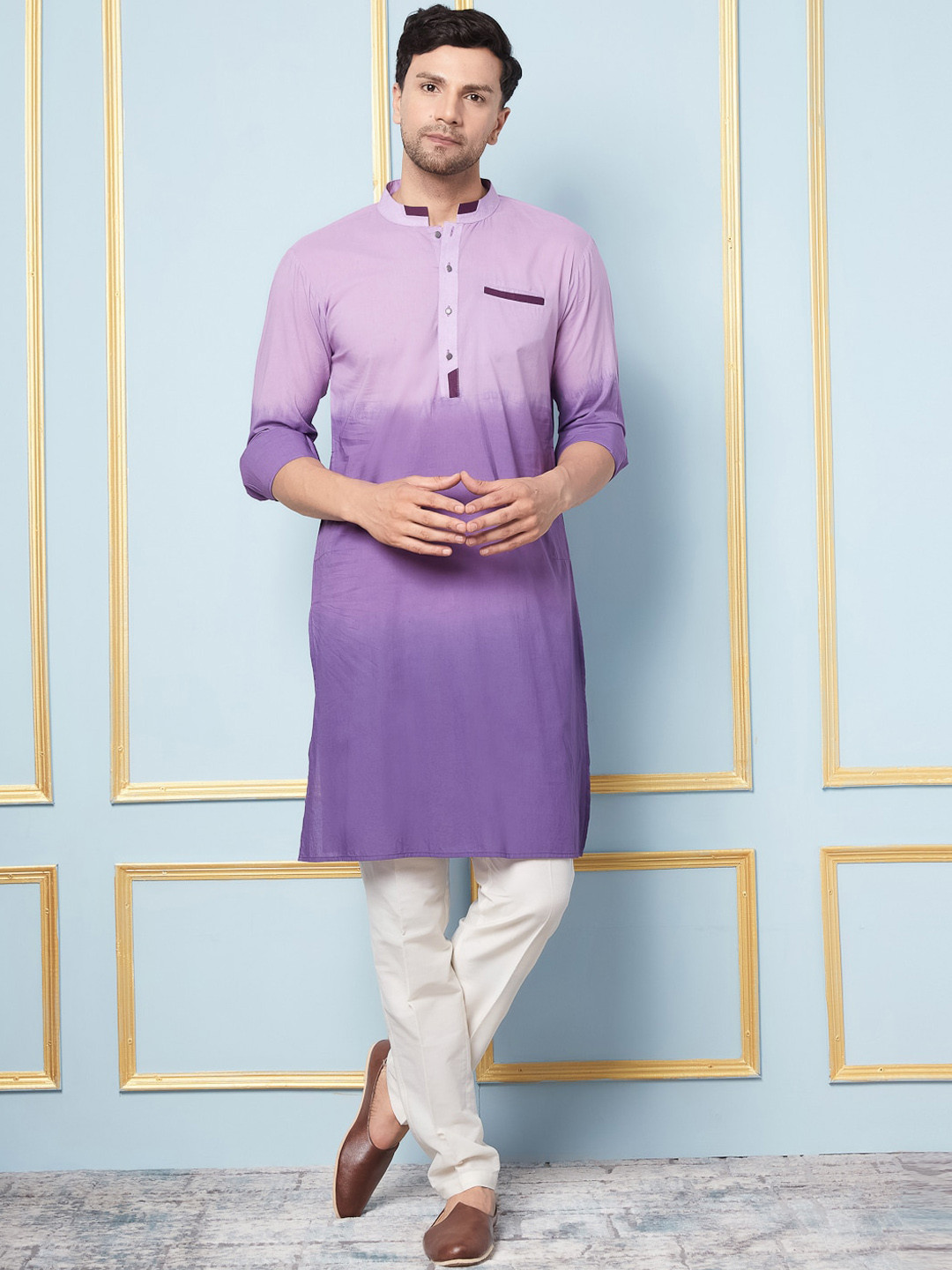 

See Designs Ombre Dyed Cotton Straight Kurta, Purple