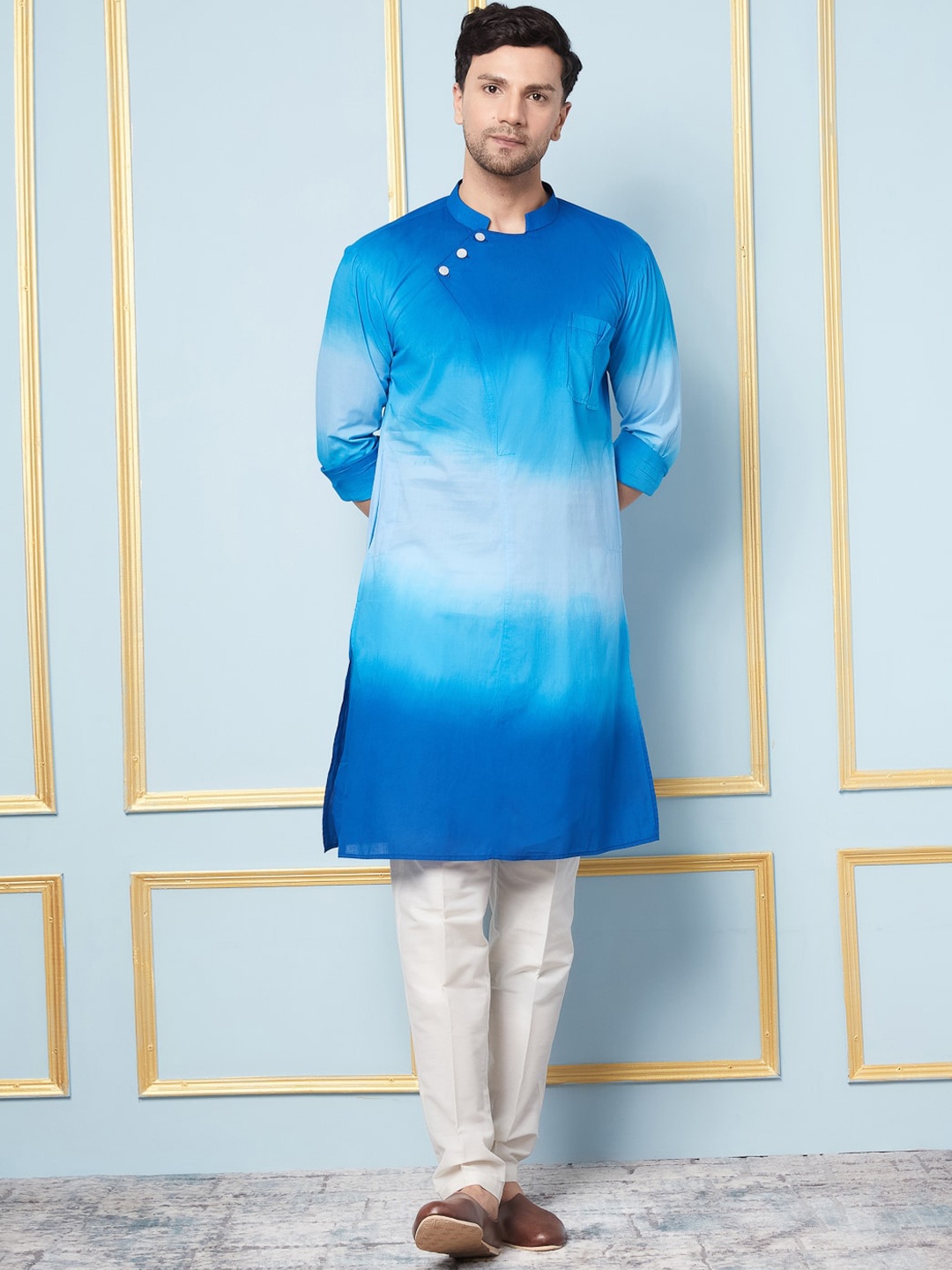 

See Designs Ombre Dyed Pure Cotton Angrakha Kurta, Blue