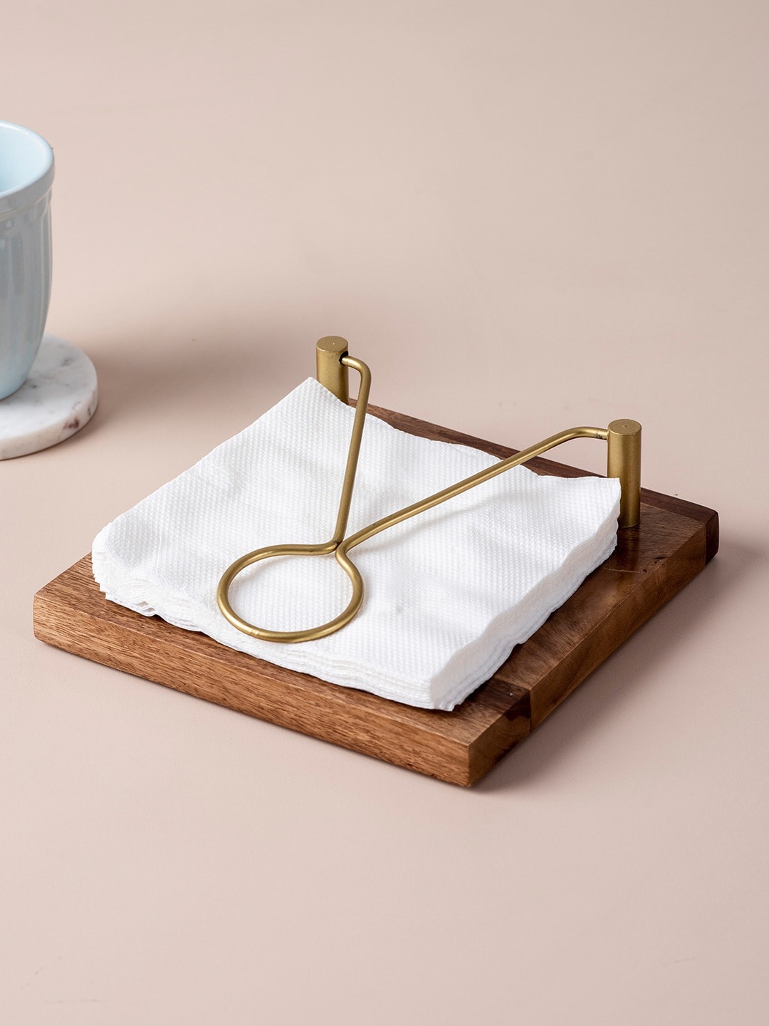 

nestroots Brown & Gold Toned Wooden Tissue Holder