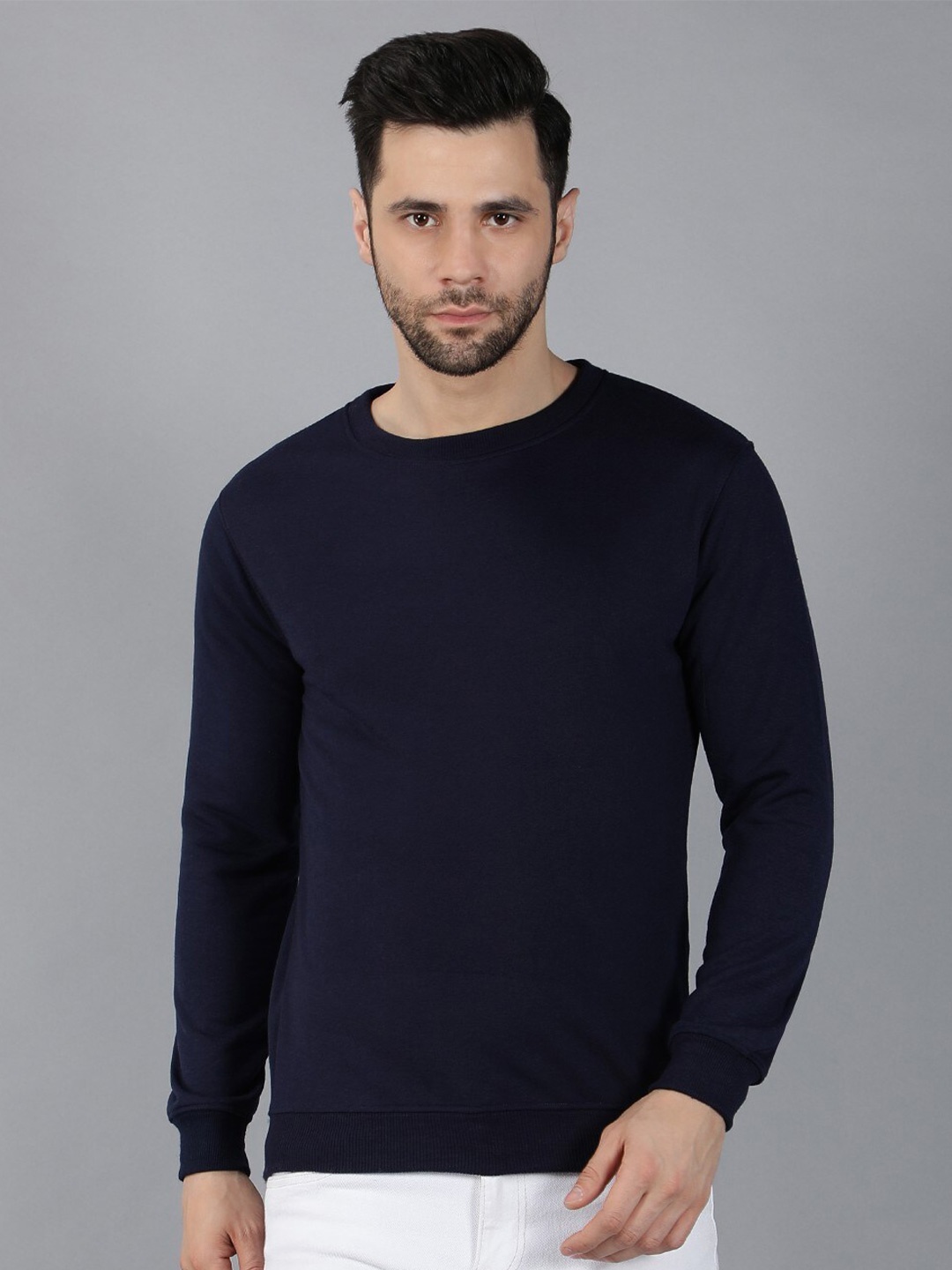 

Fashion And Youth Round Neck Long Sleeves Pullover Sweatshirt, Navy blue