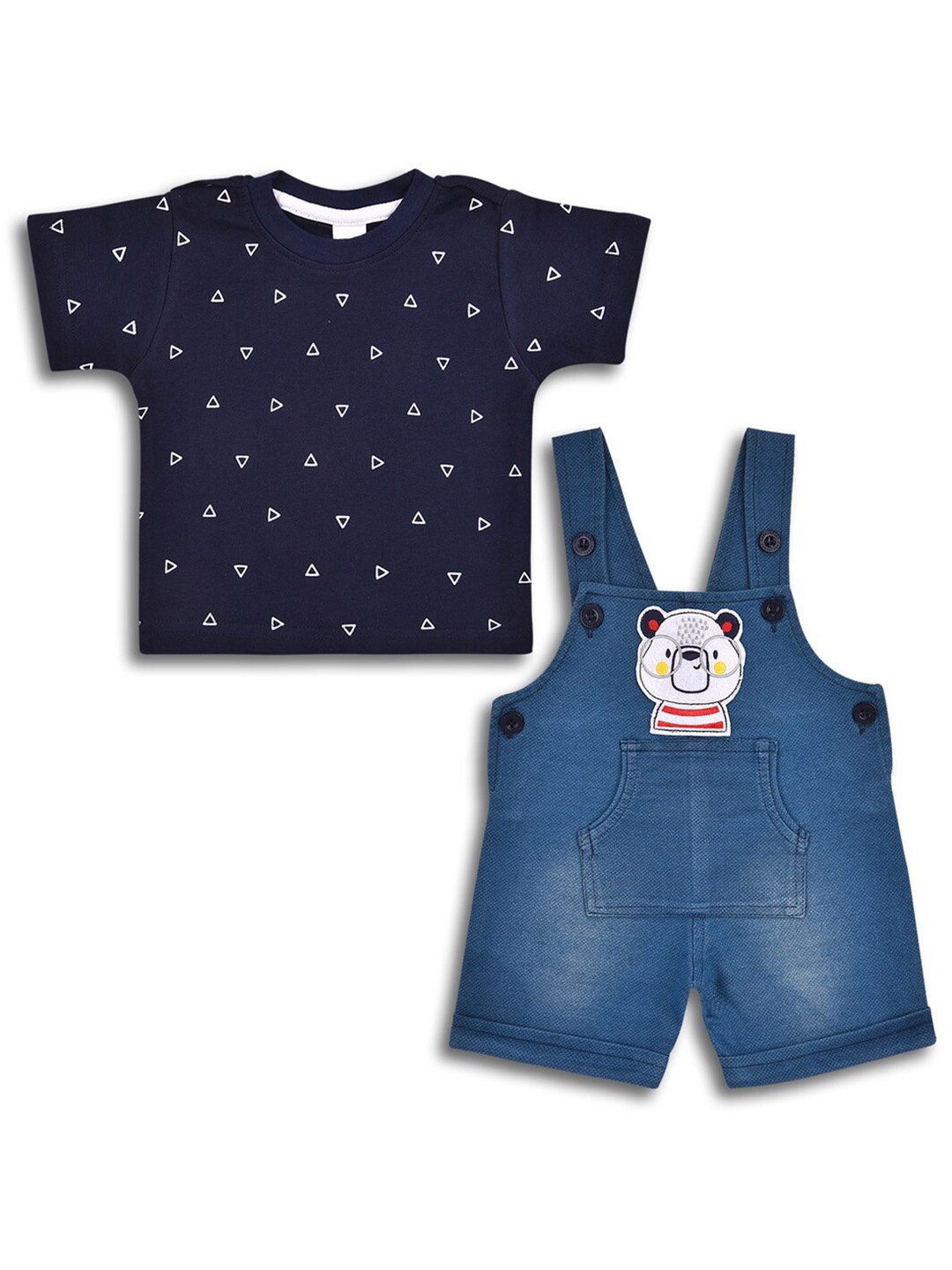 

Wish Karo Infants Boys Graphic Printed Cotton Denim T-shirt With Dungarees Set, Navy blue