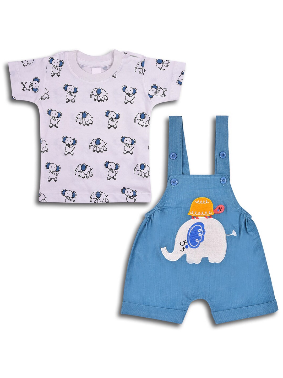 

Wish Karo Infant Boys Printed Cotton T-shirt & Dungaree Set, Blue