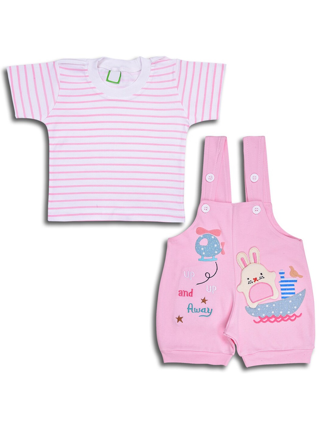 

Wish Karo Infant Boys Straight Leg Applique Cotton Dungarees With T-shirt, Pink
