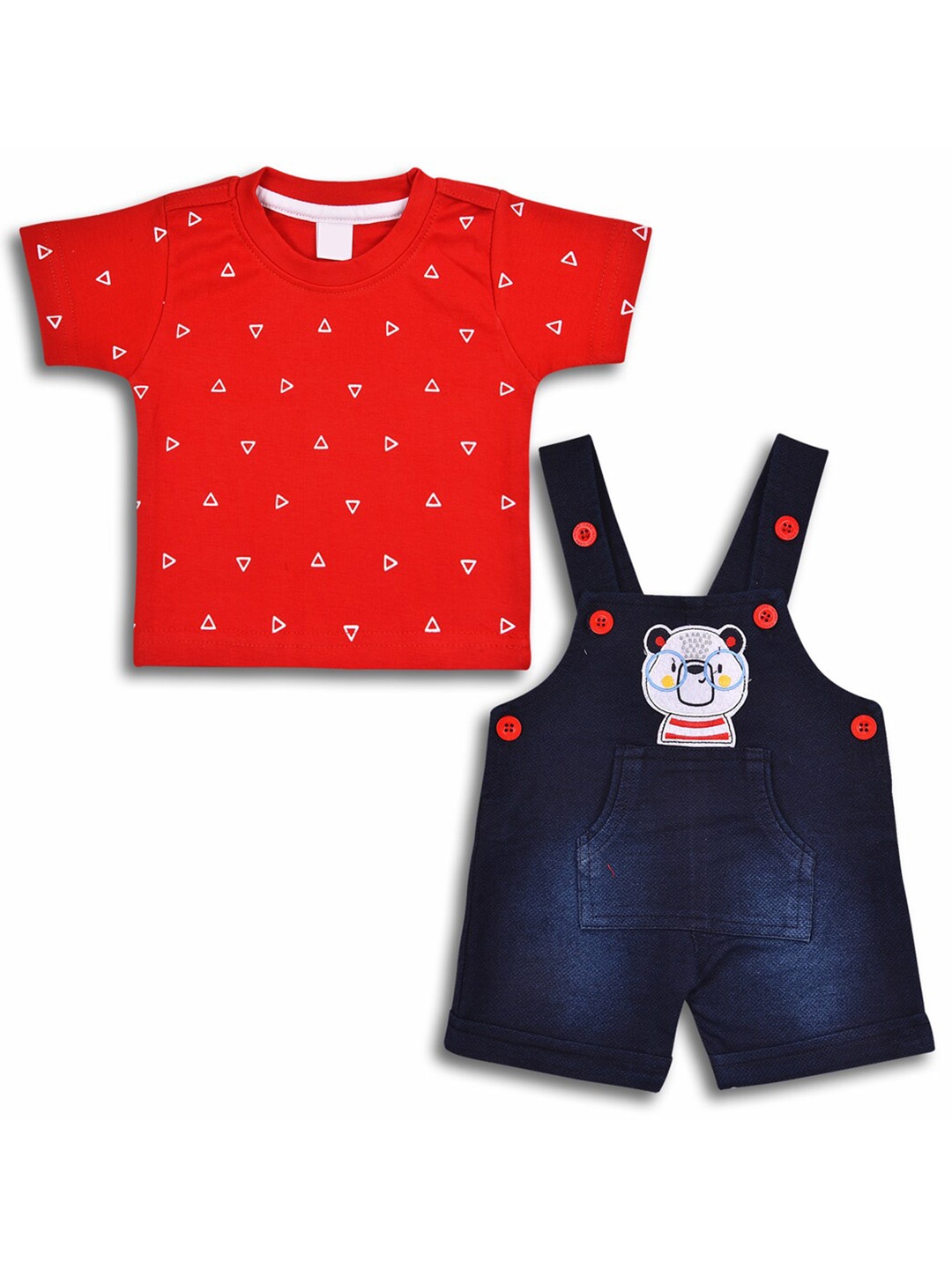 

Wish Karo Infant Boys Straight Leg Applique Cotton Dungarees With T-shirt, Red