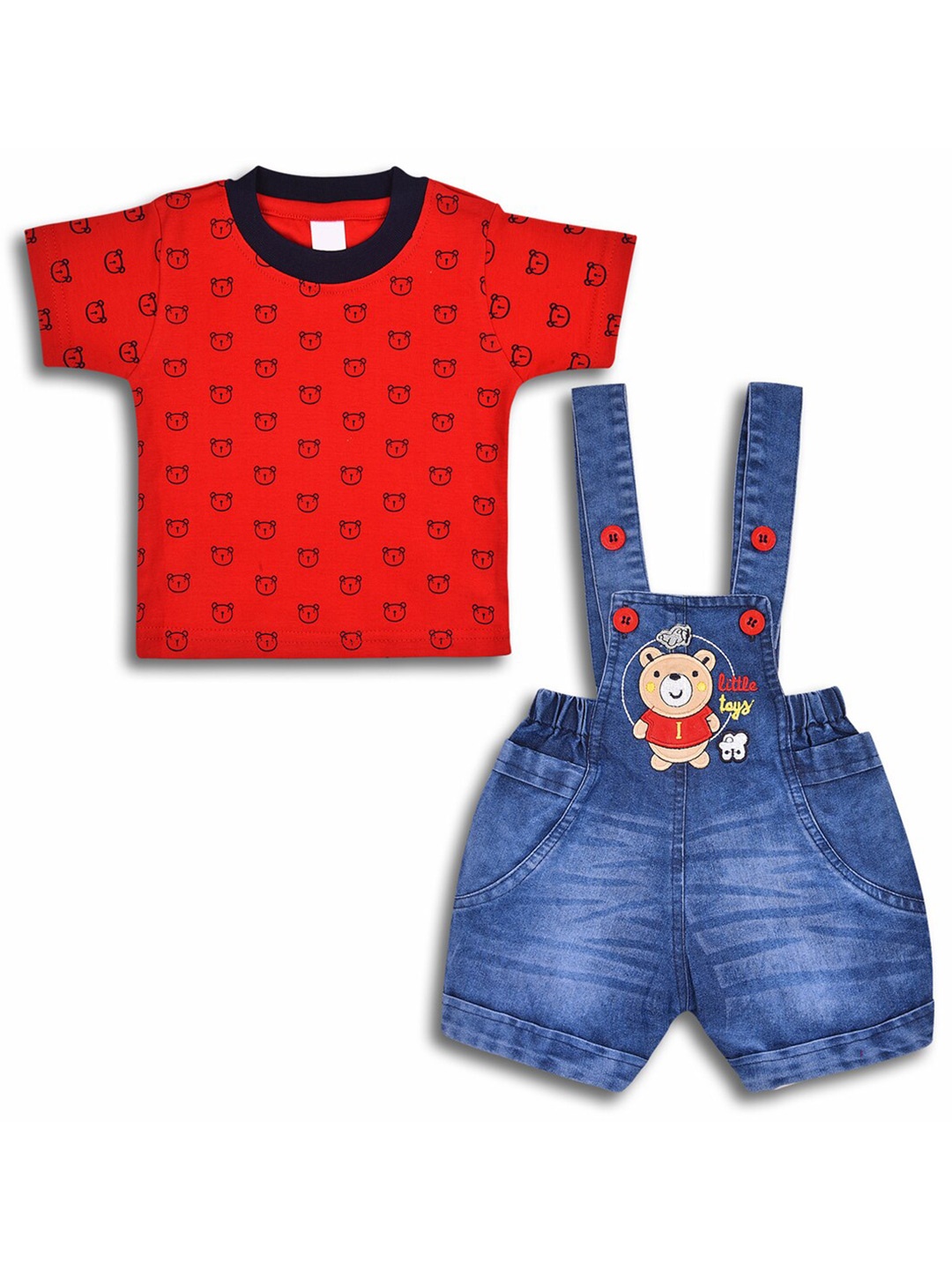 

Wish Karo Infant Boys Straight Leg Applique Cotton Dungarees With T-shirt, Blue