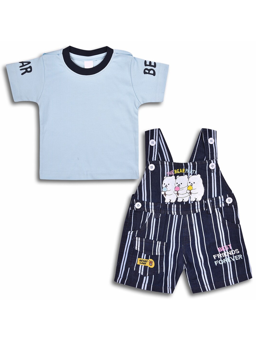 

Wish Karo Infants Boys Striped Cotton T-shirt & Dungaree Set, Blue