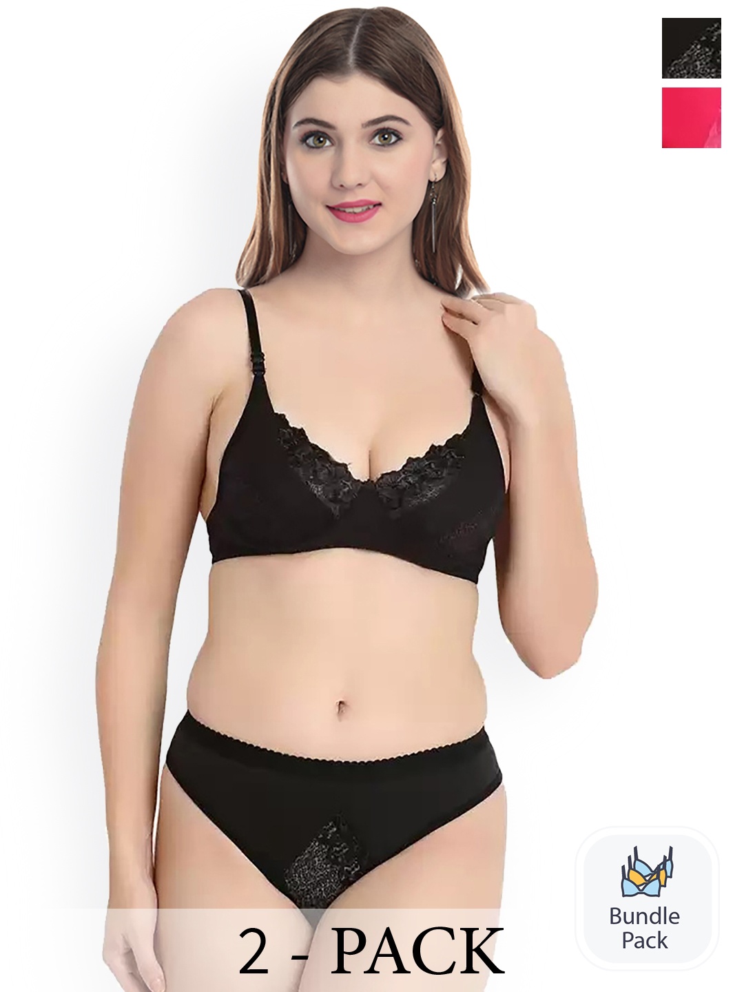 

AROUSY Pack Of 2 Cotton Lingerie Sets Y_Mia Set_Black,Red_30
