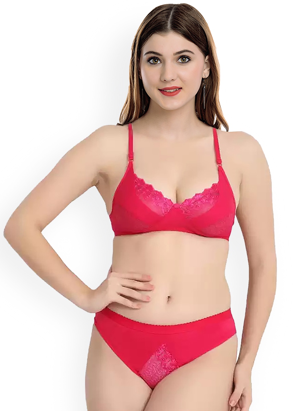 

AROUSY Self Design Cotton Lingerie Set, Red