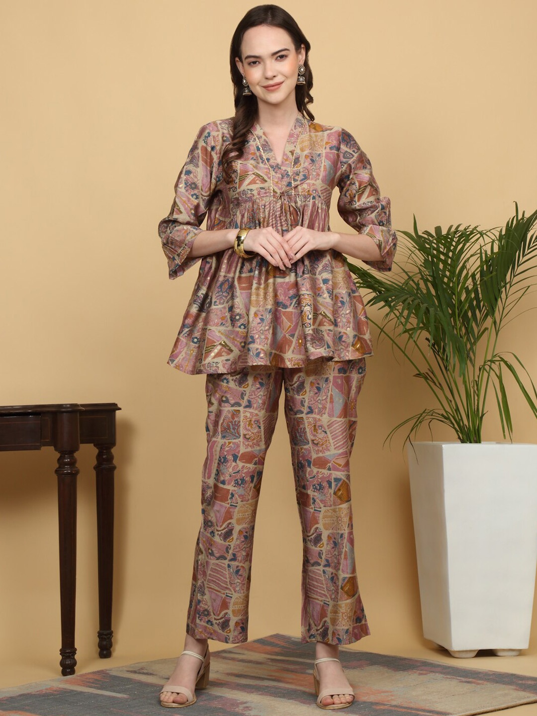 

KALINI Floral Printed Top With Trouser Co-Ords, Purple