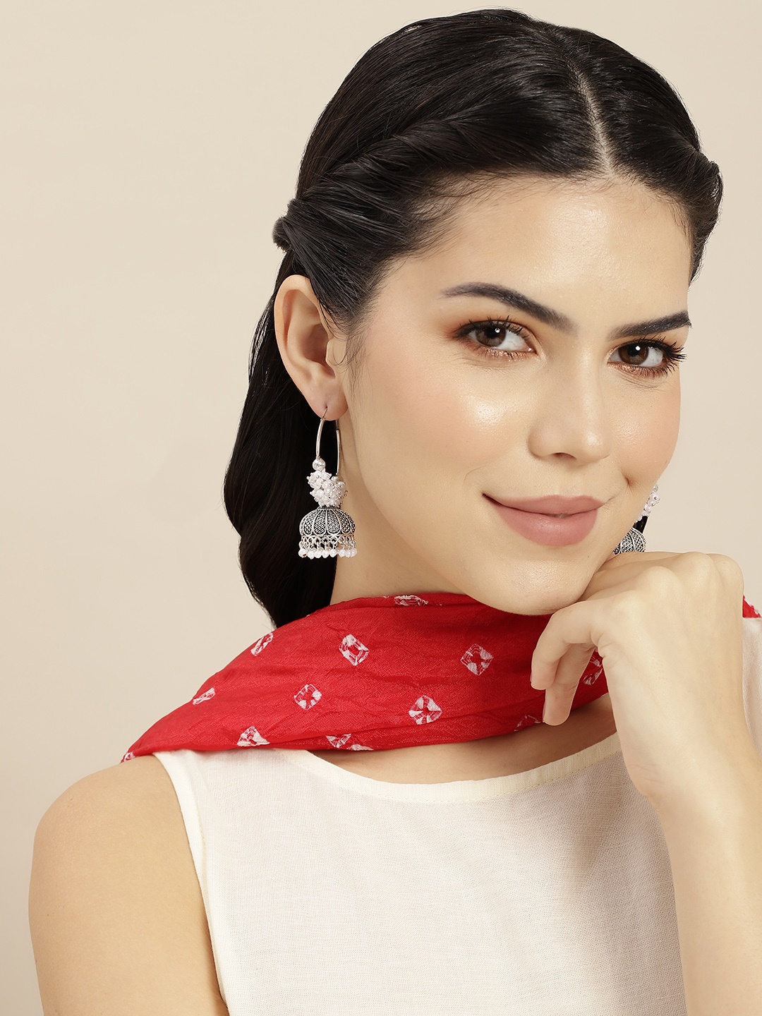 

Anouk Silver-Plated Beaded Teardrop Shaped Hoop Earrings