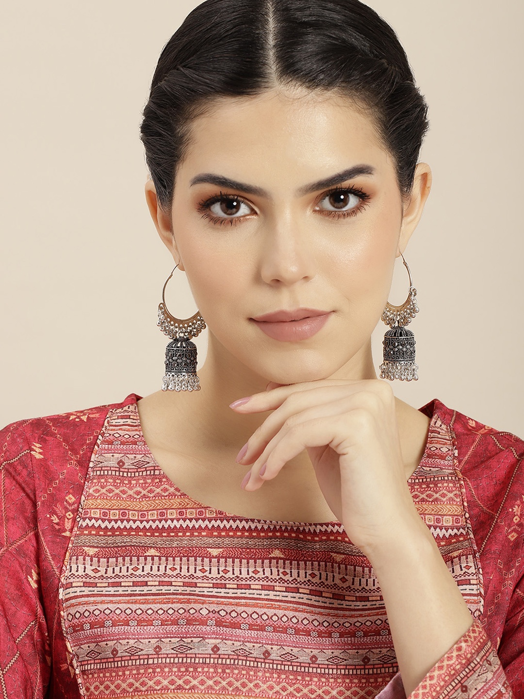 

Anouk Silver-Plated Dome Shaped Jhumkas