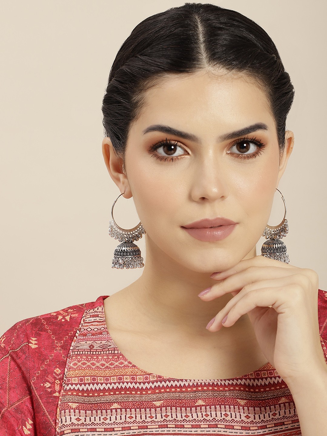 

Anouk Silver-Plated Dome Shaped Jhumkas