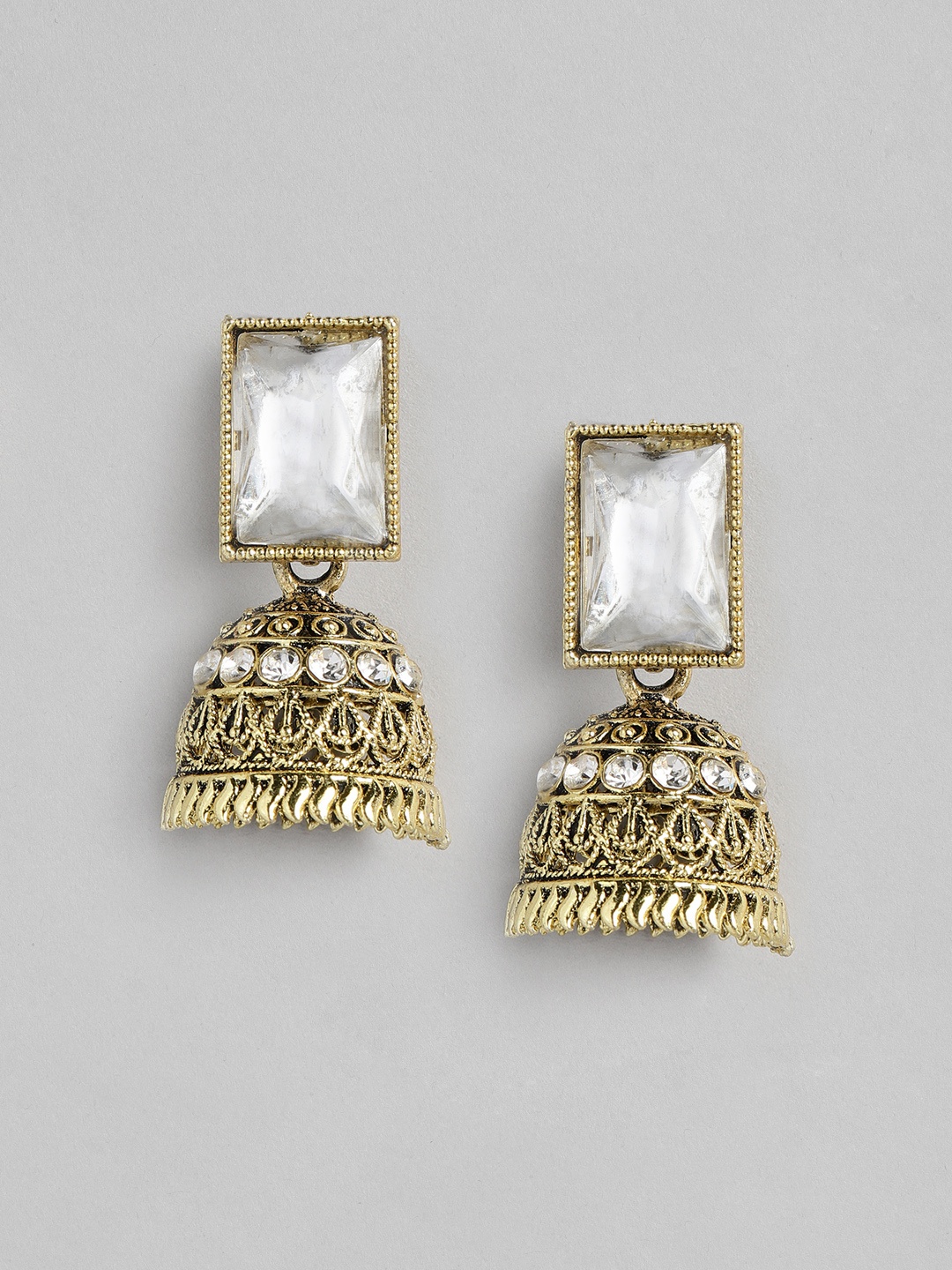 

Anouk Gold-Toned Teardrop Shaped Jhumkas Earrings