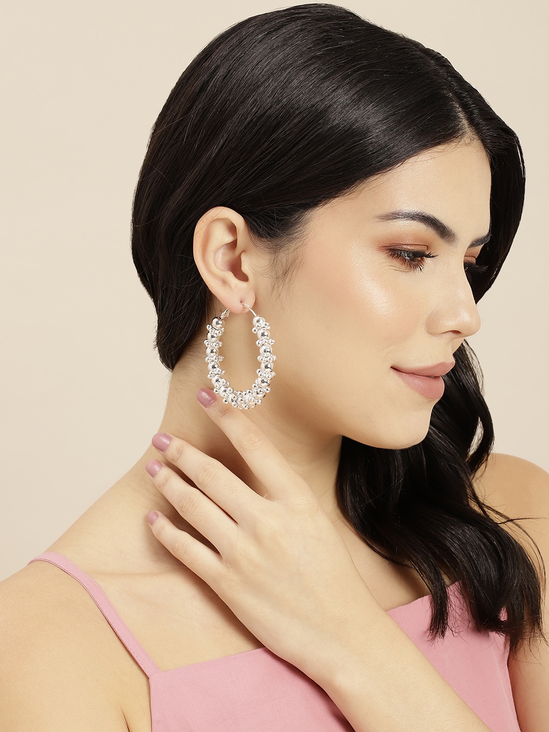 

Anouk Silver-Plated Beaded Circular Hoop Earrings