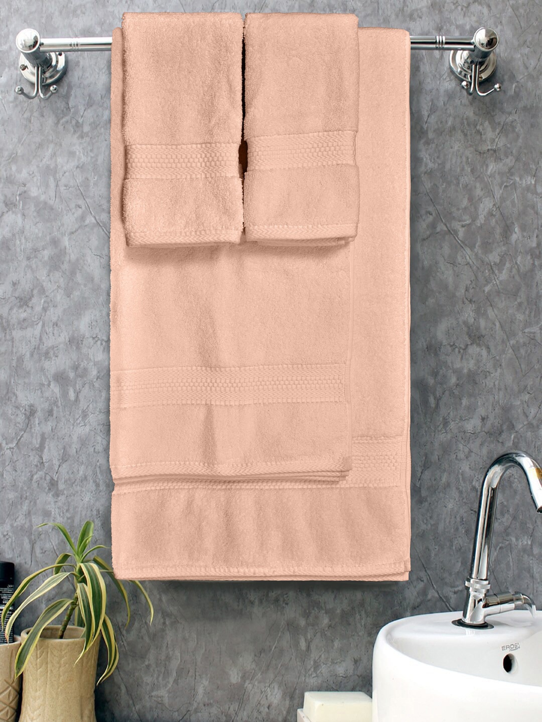 

Home Fresh Peach Coloured 4 Pieces 650 GSM Cotton Towel Set