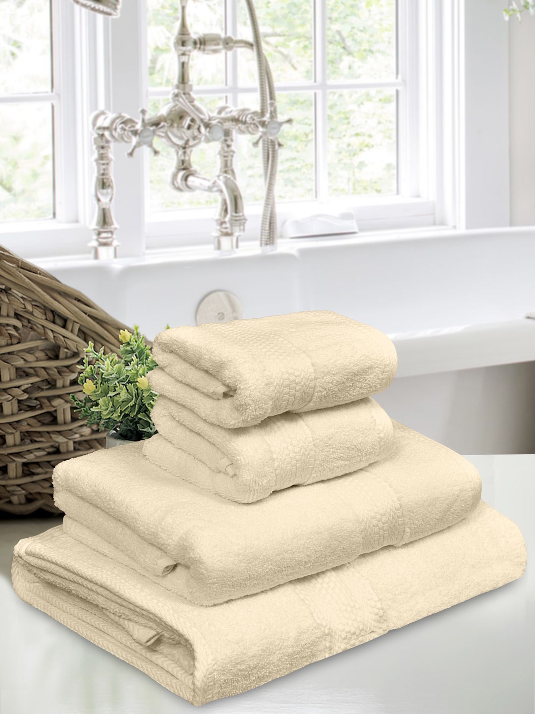 

Home Fresh Cream 4 Pieces 650 GSM Cotton Towel Set